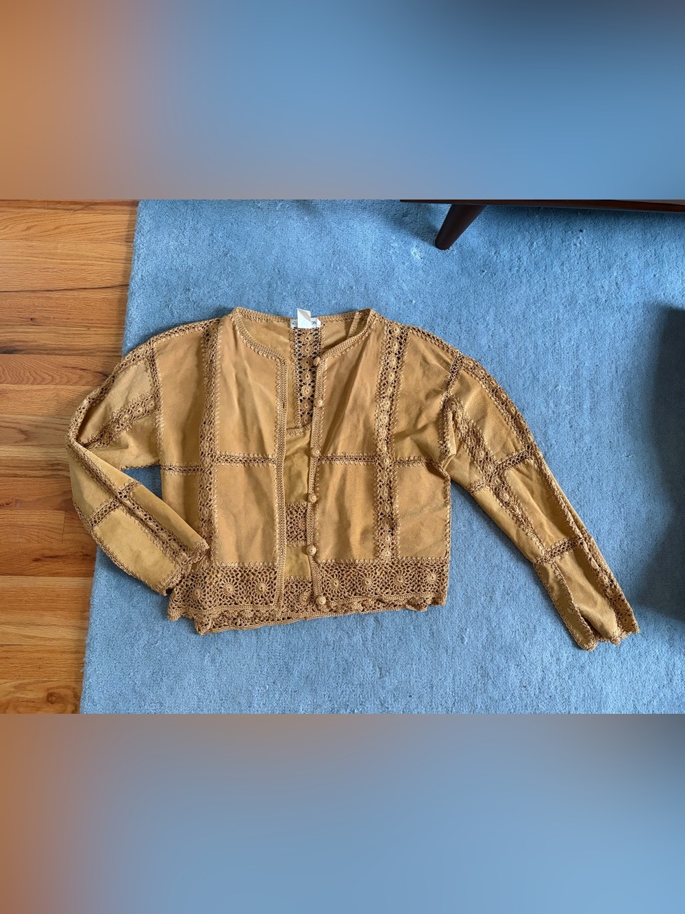 Vintage Gantos 100% suede leather crocheted tank top & cardigan set, size M/L